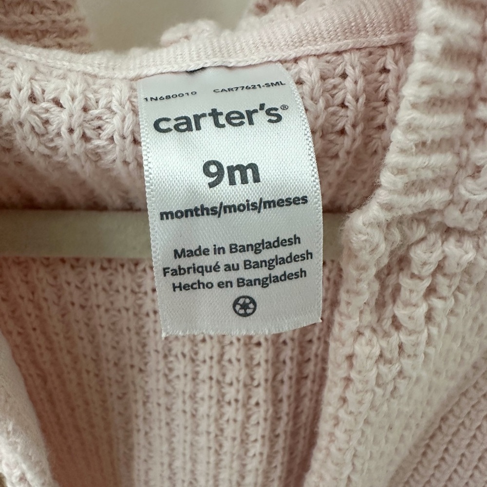 Light Pink Hooded Button Front Carter’s Baby Hooded Cardigan - 9 Months - Picture 3 of 5